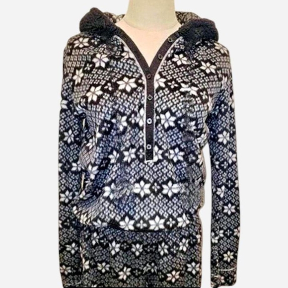 Kensie Black and White Hooded Pajama Onesie - Picture 3 of 8